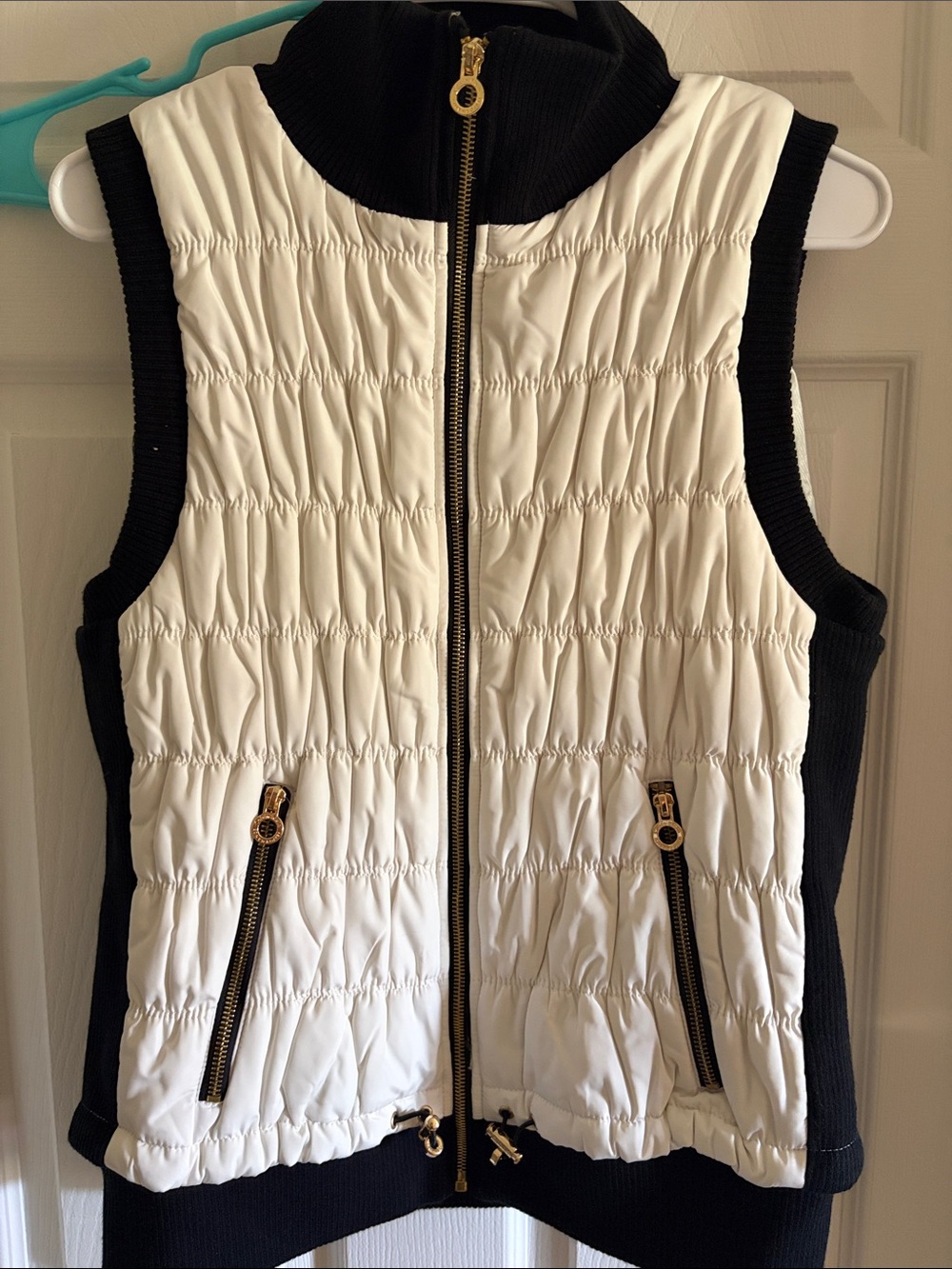 Calvin Klein White Quilted Sleeveless Vest with Black Trim